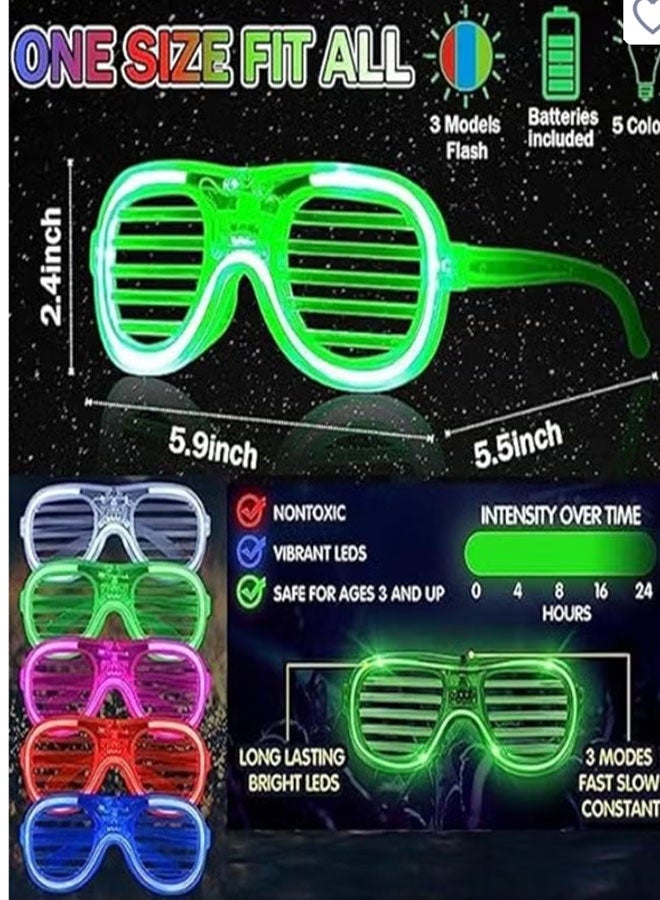 Neon Glow Party Glasses - 5 Colors 5 Pcs Shutter Style, 3 Flash Modes, For Kids & Adults - Image 3